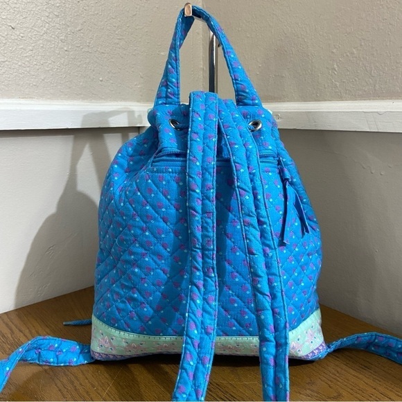 Vintage Blue Quilted Floral Backpack One Size Cottage Prairie Shoulder Bag - Picture 3 of 7